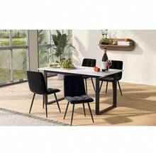 Dining Table Extendable Table, 140/180x80x75cm, Iron Metal Legs & Square Tube Legs (Modern White MDF Tabletop With Marble Pattern), Dual Use For Home & Office - White + MDF - View 5