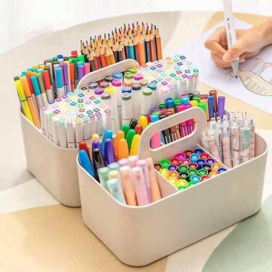 Stackable Storage Box, Suitable For Bathroom, Office, Craft Supplies Or School Supplies. Portable Handheld Storage Box, Can Be Placed On The Bathroom Countertop. Lipstick And Makeup Brushes. Multi-Functional Storage Rack - Multicolor - View 1