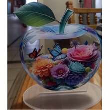 1件 2D插畫壓克力蘋果造型桌面擺飾，創意手繪印花設計，透明小巧，適合居家與辦公室裝飾，節慶與日常使用 - 花和蝴蝶 - 查看 8