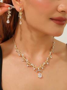 3 piezas Set joya con diamante de imitación - Amarillo Oro - Ver 1