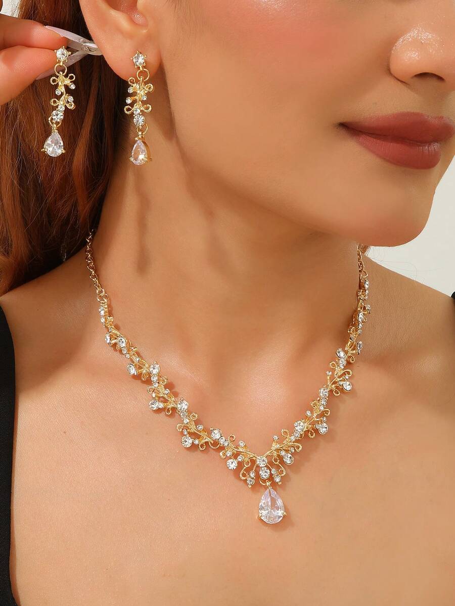 3 piezas Set joya con diamante de imitación - Amarillo Oro - Ver 1