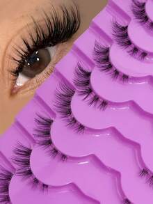 Sibeuna 9 Pairs Natural Looking Half Lashes, Transparent Band Soft Delicate Cat Eye & Extended Outer Corner, Faux Mink Lashes Strip Lashes For Beginners,Lashes Corner Eyelashes - Black - View 3
