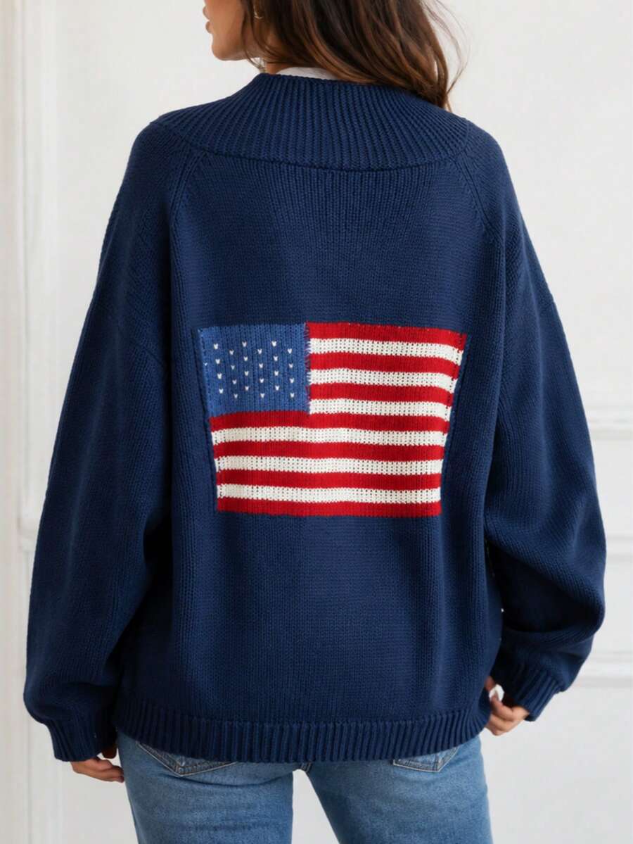 Women's Plus Size Knit Cardigan, Button Front With Shawl Collar, Dropped Shoulder Long Sleeve, Regular Length, Perfect For Vintage Winter Fashion - Blue - View 1