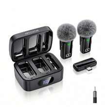 HITOZON Wireless Lapel Microphone With Charging Case, 2 Mics, Noise Cancelling, LED Battery Indicator, Plug-And-Play Mic Compatible With Iphone, Android, Content Creators, Streaming & Video Recording - Black - View 9