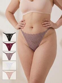 Rosiemei 5pcs/Plus Size Women's Sexy Lace Thongs T-String Design Low Rise Underwear - Multicolor - View 1