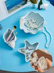 Decorative Ceramic Jewelry Tray, Pink, Shell And Starfish Shaped Small Accessory Tray, Ceramic Jewelry Tray, Ring Dish Jewelry Tray, Ocean Theme Decorative Small Accessory Tray, Suitable For Rings, Earrings, Necklaces, Bracelets, Jewelry Watches, Bathroom, Bedroom - Multiple Styles - View 10