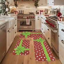 1/2/3pcs Christmas Theme Kitchen Rugs, Flannel Kitchen Rugs Comfortable Soft Absorbent Non-Slip Machine Washable With Non-Slip Backing Suitable For Multiple Scenes Entrance Living Room Bedroom Kitchen Dining Room Bathroom Laundry Room Hallway Christmas Holiday Home Decor Mat - Multicolor - View 5