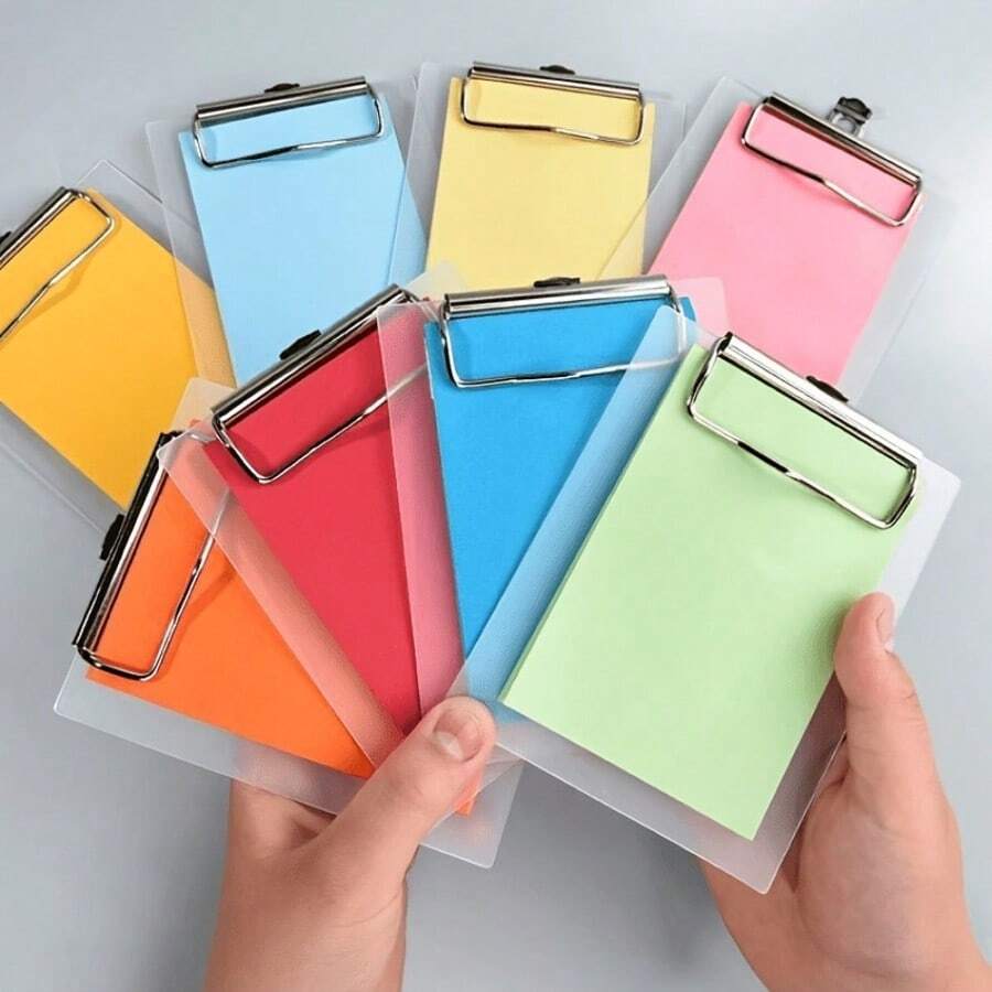 1 Set Random Color Mini Transparent Binder, With Color-Coded Memo Pad, Portable Folder Storage Set, Built-In Writing Pad And Paper Clip, Suitable For Office, Study, Travel And Other Scenes - Small Clip Notebook - View 1