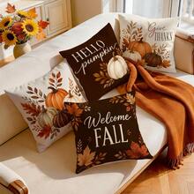 4pcs/1pc Autumn Deep Brown Pumpkin Theme Decorative Pattern Pillow Case Without Insert, Single-Sided Printed Pillow Case, Suitable For Living Room Bedroom Home Decor, All Season Pillow Case - Multicolor - View 8