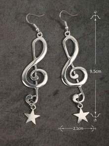 Retro Gothic Rock Music Note Pentagram Y2K Earrings, Music Festival Earrings, Valentine's Day Gift - Silver - View 5