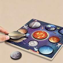 1 Set Space Solar System Puzzle Board, Children's 8 Planets Universe Planet Matching Puzzle, Science Popularization Enlightenment Wooden Educational Toy - Multicolor - View 9