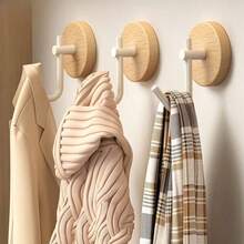 1/2/4pcs Self-Adhesive Walnut Wood Wall Hooks, Wall-Mounted Wooden Hooks, Coat And Hat Hooks, No-Drill Installation, Suitable For Clothing Storage And Decoration, Ideal For Living Room, Kitchen, Bathroom, Can Hang Towels, Clothes, Bathrobes, Suitable For Baby Room Door - Multicolor - View 1