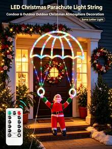 LED Parachute Santa Claus Hanging Christmas Lights With Remote Control, 8 Modes Christmas Decorative Lights, Suitable For Bedroom, Living Room, Yard, Porch, Trees, Indoor And Outdoor Holiday Party Decoration - One Size Fits All - View 6