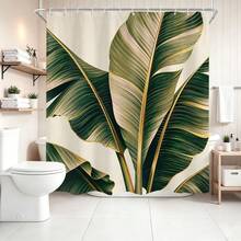 1pc Leaf Shower Curtain, Minimalist Design, Waterproof Bath Curtain, Suitable For Bathtub Partition, Bathroom Decor And Bathroom Accessories, Comes With 12 Hooks, Home Decor Gift - Multicolor - View 5