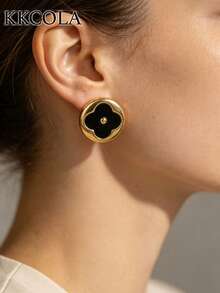 KKCOLA 1 Pair Of Fashion Earrings Earrings Stainless Steel Earrings Holiday Party Gift Jewelry - Gold - View 3