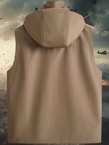 Men's Casual Fashion Hooded Sleeveless Vest Jacket, Suitable For Daily Commute And Travel, Spring/Autumn - Khaki - View 3