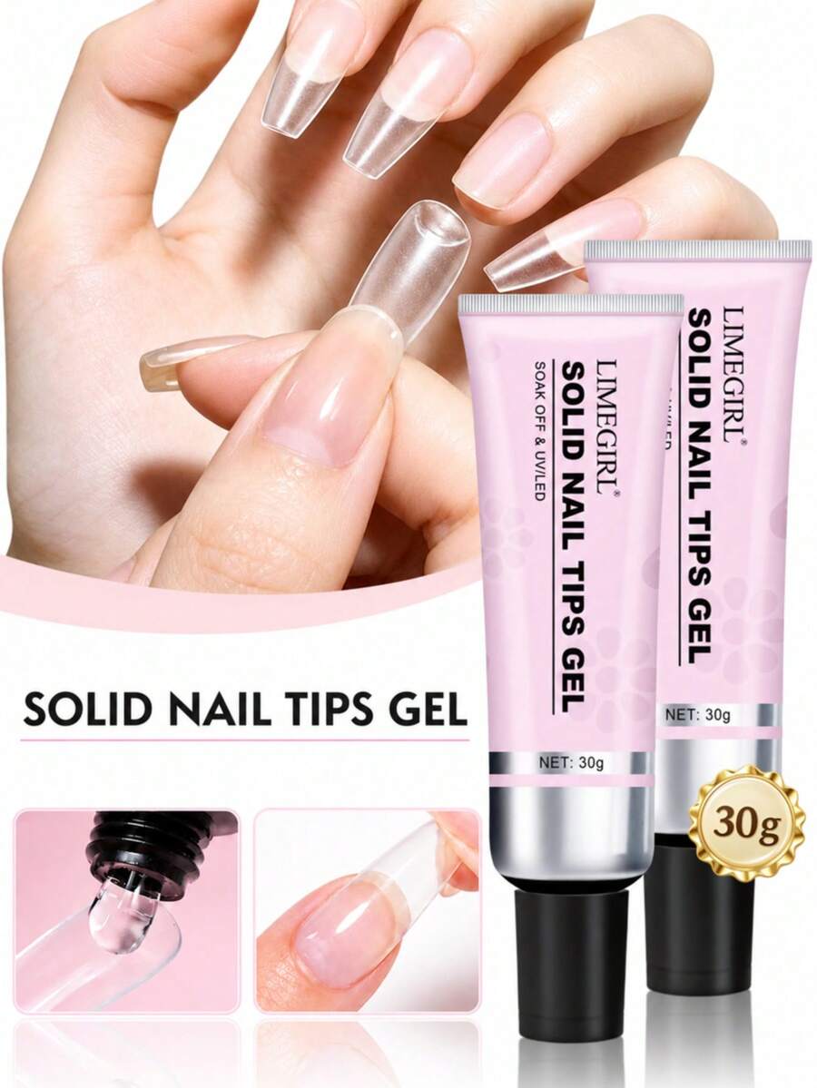LIMEGIRL 30g Solid Nail Tips Gel, Nail Extension Gel For Full Cover Tips, Clear Nail Tip Adhesive Gel, UV LED Gel For DIY Manicure - Solid Nail Glue - View 1