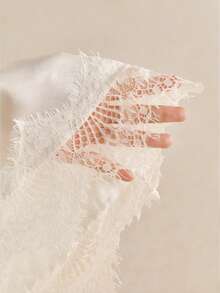 Elegant Women's White Off-Shoulder Top With Flowing Bell Sleeves And Asymmetrical Contrast Lace Hem - White - View 4