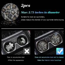 2pcs Shiny Car Accessories Cup Holder Coasters, Women's Style, Leopard Print Rhinestone Car Cup Coasters, Beverage Cup Coasters, 2.75 Inches - Rhinestones - View 10