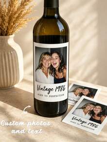 1-10pcs Custom Wine Bottle Labels, Personalized DIY Wine Bottle Stickers, Designed With Birthday Celebrant's Name And Birth Date. Stick On Red Wine Or Champagne Bottles To Create An Eye-Catching Visual Focal Point And Instantly Enhance Party Photo - Multicolor - View 2