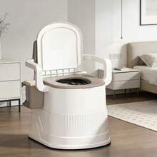 1pc Heavy-Duty PP Portable Commode Toilet, Anti-Slip Odor Resistant Easy-Clean Square Bedside Chair White Brown, Comes With Armrests Lid Tissue Holder Detachable Inner Bucket Seat Cover & Cleaning Brush, No Assembly Needed For Elderly Pregnant Campin - Khaki - View 3