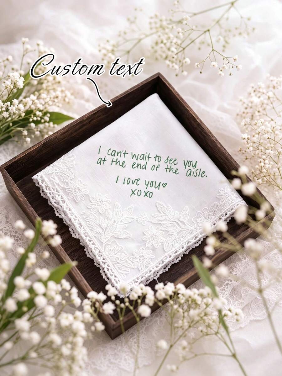 Custom Personalized Wedding Handkerchiefs – Embroidered Text And Tassel Accents; Elegant Lace Accessories For Weddings And Bachelorette Parties