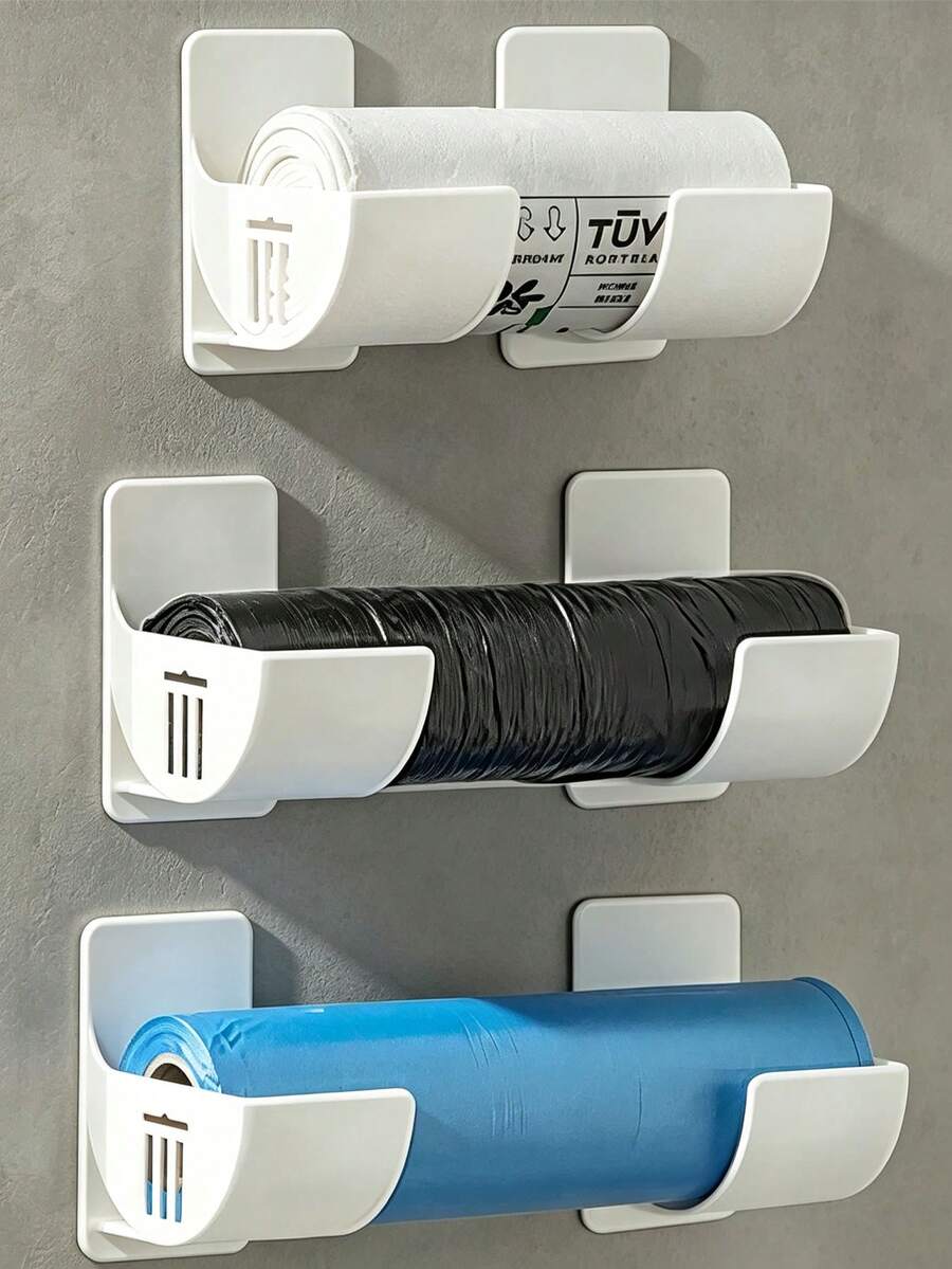 No-Drill Garbage Bag Storage Rack Adjustable Gap Wall-Mounted Holder For Garbage Bags Cling Film Umbrellas Sink Storage Rack Multifunctional Kitchen Storage Rack For Cabinet Doors Tiles Space-Saving Kitchen Accessories Bathroom Decor