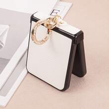 CHOKBODY Fashionable Luxurious Minimalist Lizard Pattern Faux Leather, With Hinge Protection, With Artificial Diamond Plated Ring Buckle Folding Phone Case, Compatible With Samsung Galaxy Z Flip 8, 7, 7FE, 6 Folding Phone Protective Cover - White - View 12