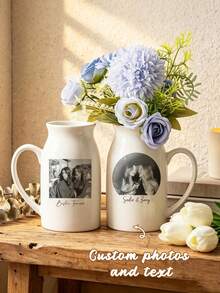 1set, Personalized Name And Photo Vase With Ribbon, Suitable For Dried Or Fresh Flowers, Perfect For Bedroom Dressing Table Dining Table Decoration, Study Bookcase Office Accent, Custom Birthday Gift For Women - Multicolor - View 6