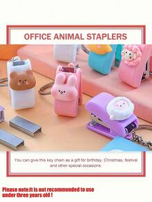 10pcs Cartoon Animal Mini Stapler Keychain Set, Macaron Colorful Random Styles, Portable Compact Stapler With Staples, Cute Creative Pendant Mini Stapler, Student Back To School Stationery Office Home Organizing Binding Tool, Mini Stationery Set Gift - Multicolor - View 7