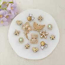 14pcs Gold Bear & Butterfly DIY Shoe Decor, Animal Casual ABS Plastic (ABS Resin) Rhinestone Home All Season - Gold - View 6