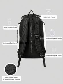 veidoorn 1 Pc Large-Capacity Sports Backpack ,Casual Multifunctional Backpack For Travel And School, Featuring A Built-In Basketball Net, For Daily Outings, Outdoor Activities, Workouts, Badminton, Basketball, Tennis - White - View 4