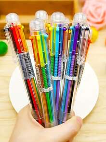 4pcs Transparent Six-Color Round Ballpoint Pen, School Supplies, Writing Pen, Colorful Marker, Back-To-School Supplies - A - View 1