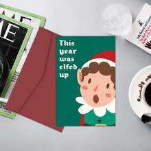 1pc Funny Elf Themed Christmas Card With Envelope - "This Year The Elves Made A Mess", Winter Holiday Greeting Card, Christmas Blessing Card For Family, Friends And Colleagues, Christmas Gift - A - View 6
