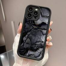 Black Frame Staircase Eye Phone Case, Neutral Coffee Ink Marble Swirl Print Shockproof Soft TPU Protective Cover With Raised Camera Lens Frame, Compatible With Apple 11, 12, 13, 14, 15, 16, 17, 18 Pro Max, Minimalist Neutral Style Phone Case Designed For Women - Black - View 3