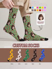 1 Pair Customized Face Socks, Personalized Photo Socks, Custom Printed Socks, Funny Face Socks, Custom Image Socks, Can Print Any Face On Socks, Anniversary Gift, Valentine's Day Gift, Birthday Gift, Wedding Gift - Multicolor - View 12