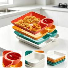 4-Piece Set With Divided Compartments] Plastic Dumpling And French Fries Sauce Dish Set| Portable PP Square Sauce Dish| Japanese Cuisine Sushi Taco Serving Plate| Outdoor Camping Picnic Party Tableware| Multi-Color Practical Dinner Plate - Mixed Colors - View 6