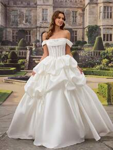 HEARBOBO Luxury Royal Style A-Line Petal Sleeve Wedding Dress With Train - White - View 2
