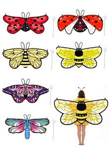 Adult Halloween Animal Costume Cape, Simulated Ladybug, Bee, Butterfly, Dragonfly Wing Design Cape Prop - Multicolor - View 1