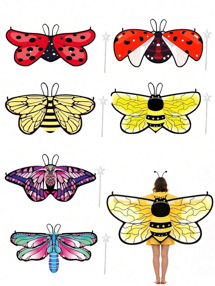 Adult Halloween Animal Costume Cape, Simulated Ladybug, Bee, Butterfly, Dragonfly Wing Design Cape Prop - Multicolor - View 1