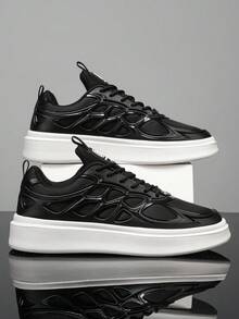 Sepatu Olahraga Pria - Bernapas & Nyaman, Sol Tebal, Desain Low-Top, Cocok Untuk Pakaian Kasual Dan Atletik, Sepanjang Musim - Hitam - View 3
