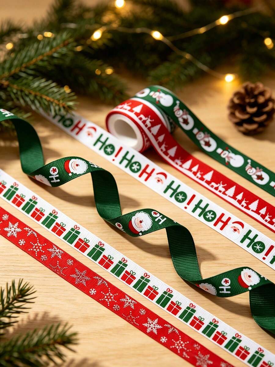 Christmas Ribbon DIY Bow Gift Wrapping Christmas Scene Woven Tape Party Colorful Ribbon