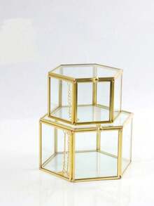 Hexagonal Glass Jewelry Box Greenhouse Jewelry Box Succulent Plants Diamond Ring Greenhouse Home Gardening Plants Greenhouse - Clear - View 2