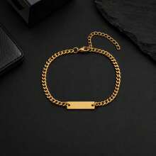 1pc Fashion Simple Rectangular Bar Golden/Silvery Stainless Steel Chain Bracelets For Men - Long Plate Bracelet - View 6