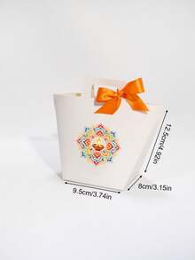 12pcs Diwali Gift Bags With Built-In Handles And Satin Ribbon Bows, Colorful Diya Lamp Mandala Print, White Foldable Paper Packaging For Jewelry, Mini Presents, Festival Favors, Family Gatherings And Guest Giveaways - 12.5X9.5X8cm - View 8