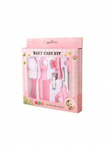 6pcs Pink Newborn Nail And Hair Daily Care Set Including Beauty Brush Comb Nail Set For Home Use - Pink - View 1