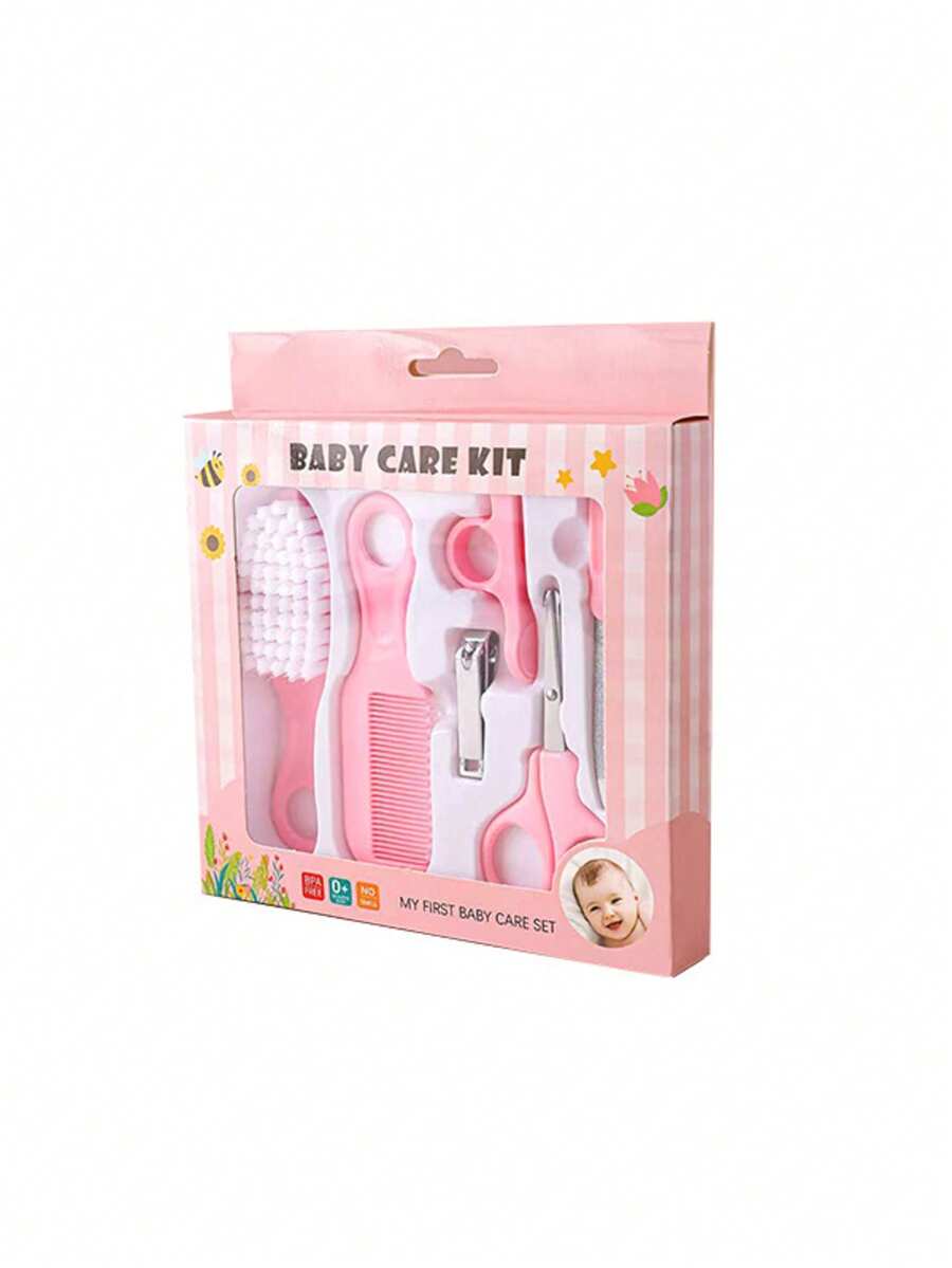 6pcs Pink Newborn Nail And Hair Daily Care Set Including Beauty Brush Comb Nail Set For Home Use - Pink - View 1