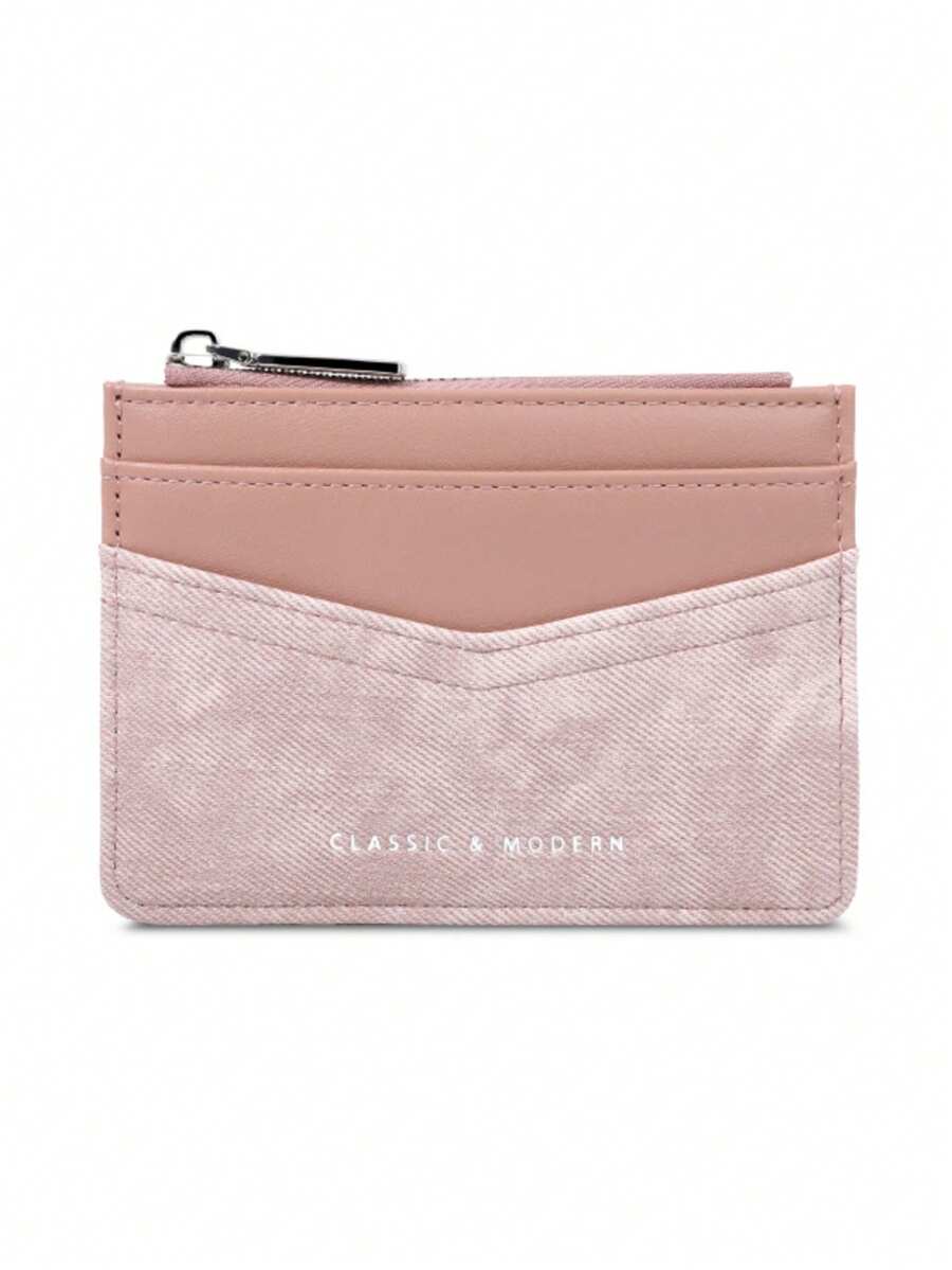 New Patchwork Zipper Coin Purse Minimalist PU Women's Multi-Slot Card Holder Colorblock Card Organizer Gift, Card Wallet