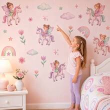 1pc Dreamy Rainbow Cloud & Flower Wall Sticker, Cozy Fairy Tale Style Self-Adhesive Decorative Decal - Multicolor - View 2