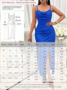 AIJ Amarilo Women's Royal Blue Satin Maxi Dress, Halter Neck Spaghetti Strap, Side Slit Pleated Design, Elegant Wedding Guest Party Dress, Lightweight Breathable Fabric - Royal Blue - View 3